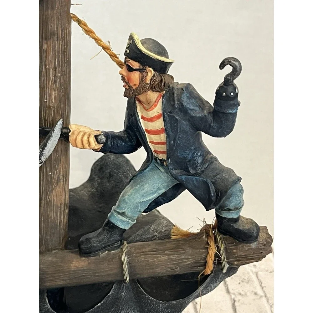 Rare 2007 Fighting Pirates Wine Bottle Holder Resin Statue Bar Decor Nautical